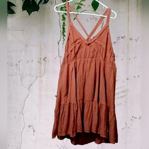 Wishlist- Bohemian Burnt Orange Babydoll Raw Seams Mini Dress, M, GUC